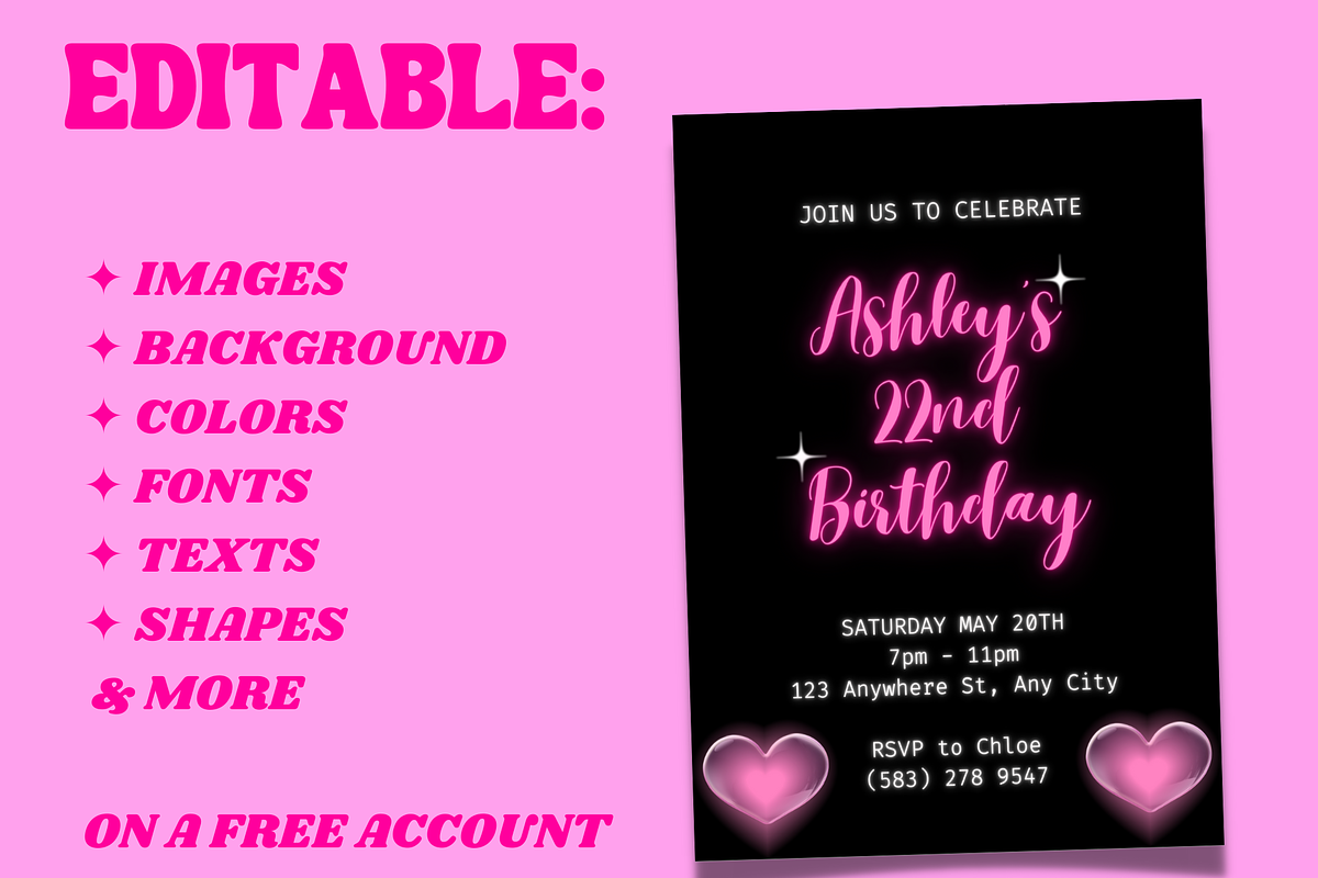 NEON PINK Party Invitation Template, an Invitation Template by PLANETSEL (Photo 4 of 4)