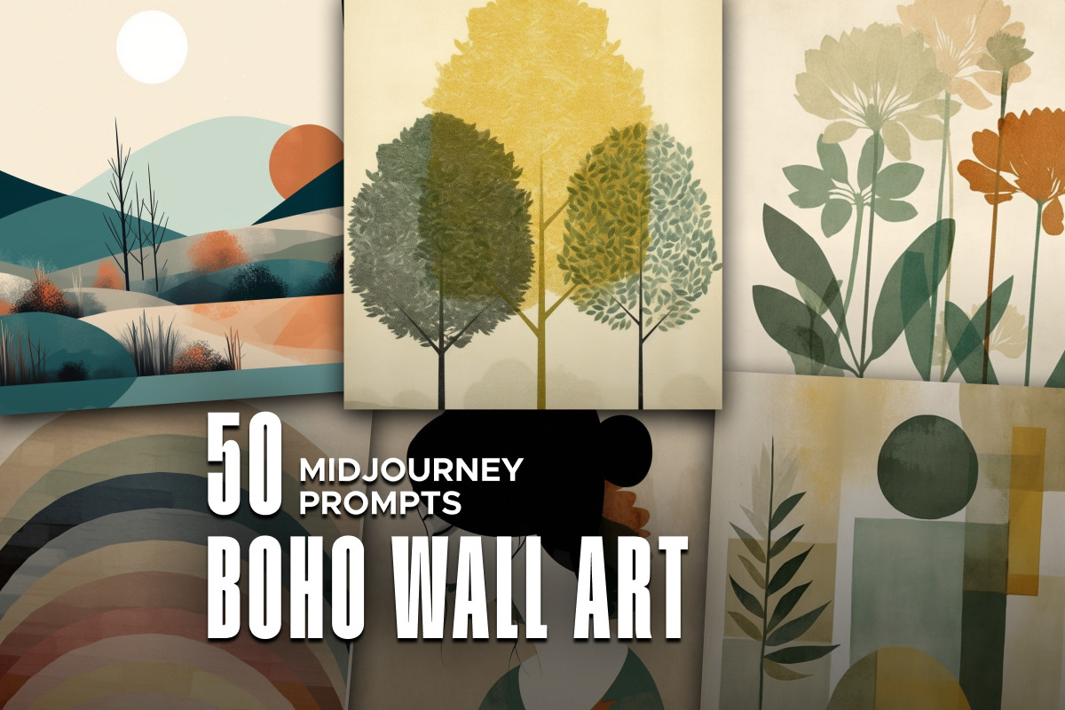 50 Boho Wall Art Midjourney Prompts, an Object Graphic by MadeByAI Studio (Photo 1 of 5)