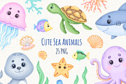 Sea Animals Clipart, Ocean Clipart, an Animal Illustration by ekossa_art (Thumbnail 1 of 6)