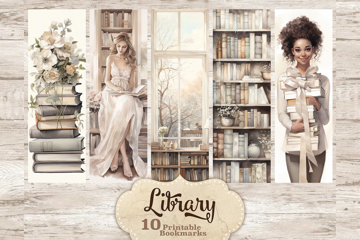 Library Bookmarks Printable, a Person Illustration by GlamArtZhanna (Photo 1 of 3)
