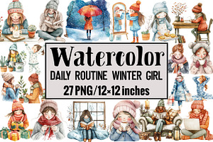 Daily Routine Winter Girl, an Illustration by Design Market
