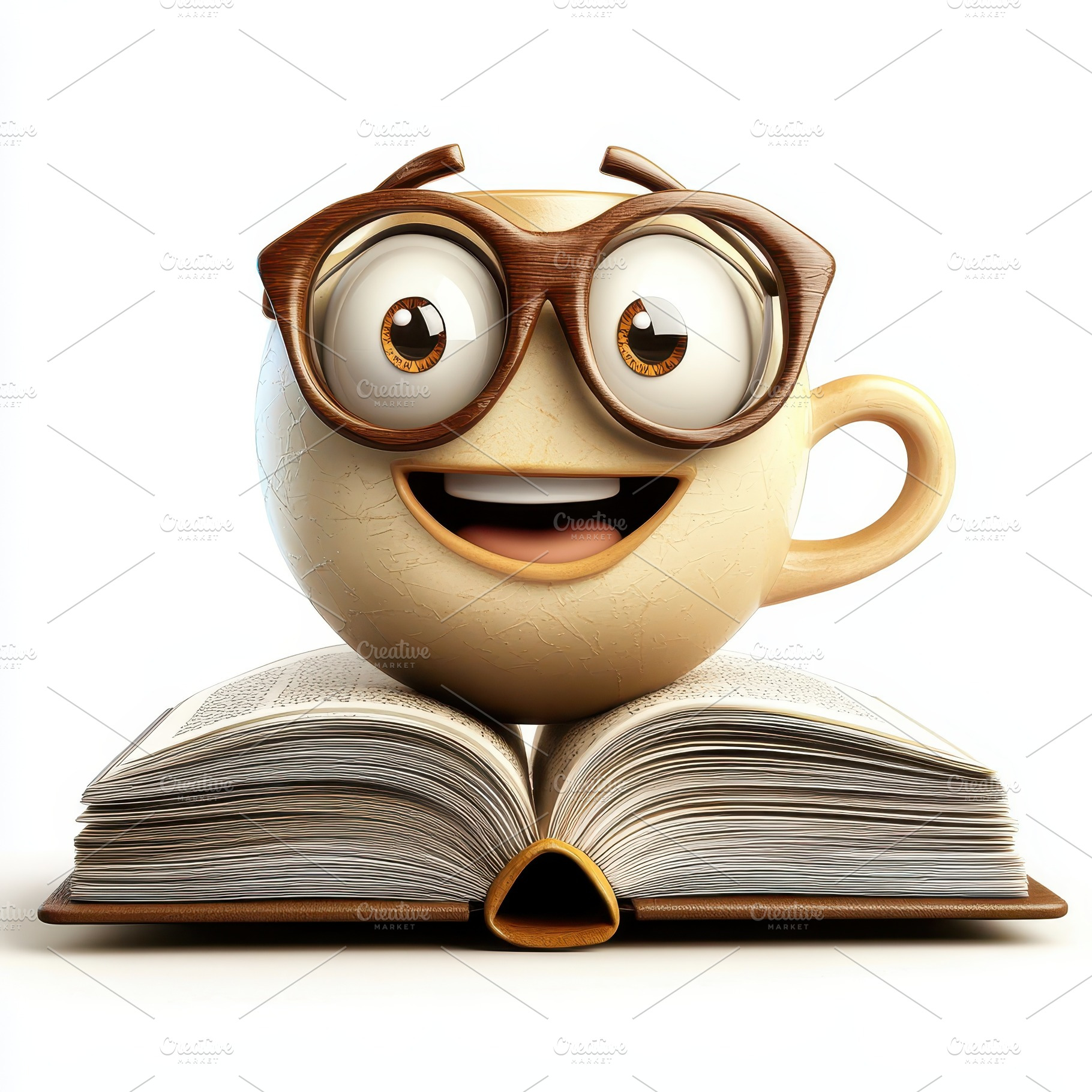 Happy coffee cup character wearing g, an Animal Photo by Pixeness Studio