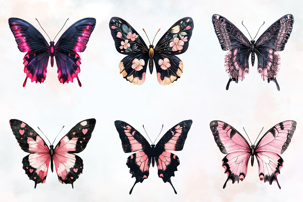 Black and Pink Butterfly Clipart, an Animal Illustration by RobertsArt (Photo 3 of 7)