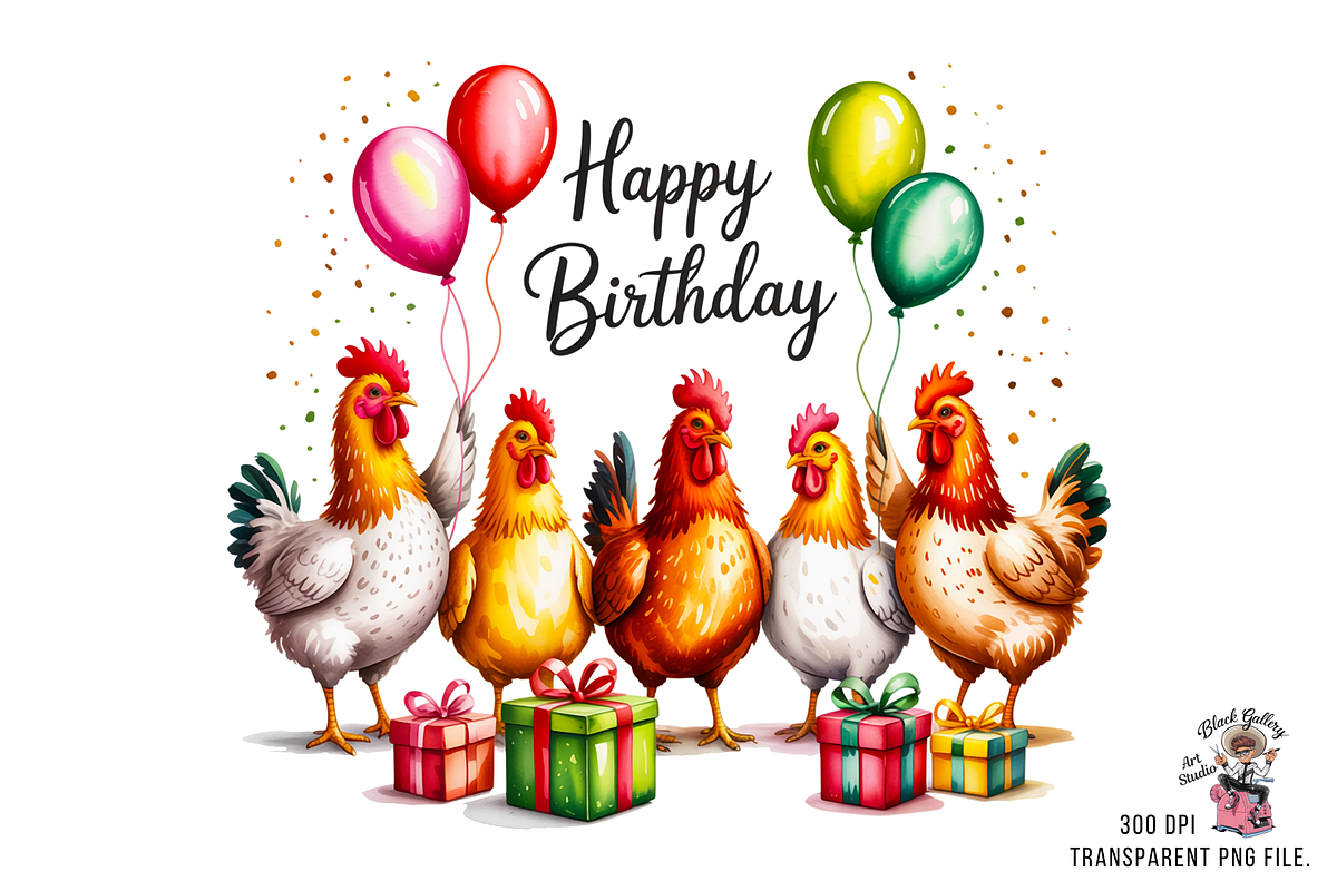 10 Funny Chicken Birthday PNG, a Graphic by Black Gallery (Photo 3 of 11)