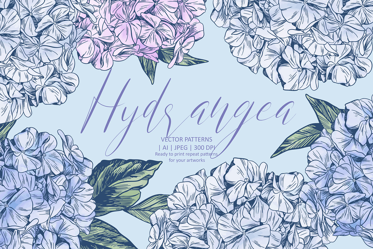 Hydrangea | Vector patterns set, a Pattern Graphic by Tanya Vollar (Photo 1 of 9)
