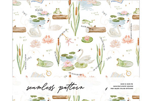 Swan Frog Log Pond Lilies pattern