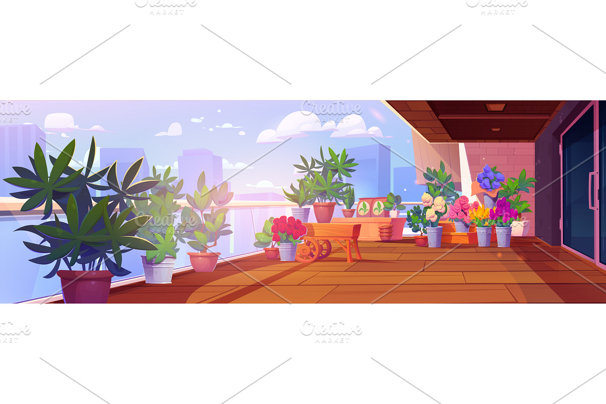 Home garden on high terrace or, an Object Illustration by art PVP - market