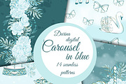 Carousel in blue, a Pattern Graphic by DarinaDigital (Thumbnail 1 of 6)