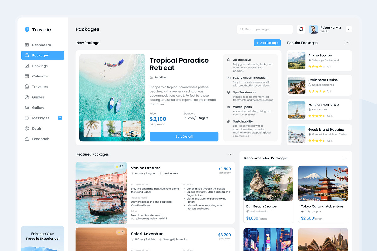 Travelie - Travel Agency Dashboard, an UI Kit Template by peterdraw (Photo 5 of 7)
