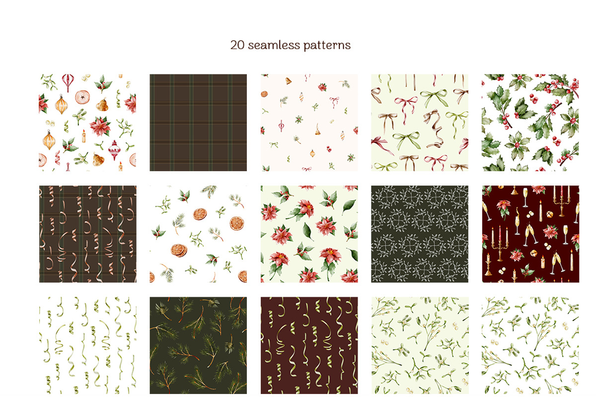 CHRISTMAS holiday Watercolor clipart, a Seasonal Illustration by Pattern + watercolor (Photo 7 of 17)