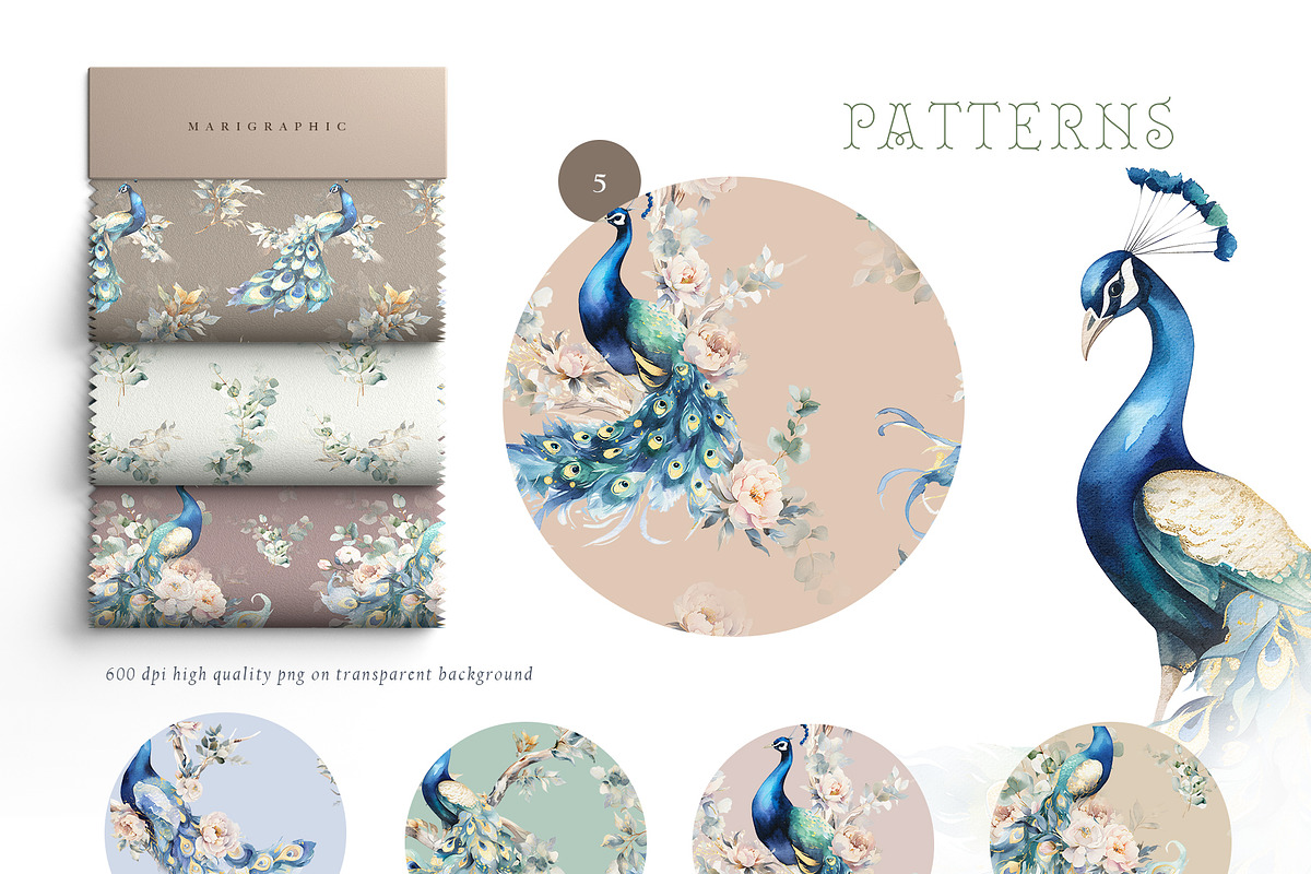 Watercolor vintage birds peacock, an Animal Illustration by MariGraphic boutique (Photo 6 of 8)