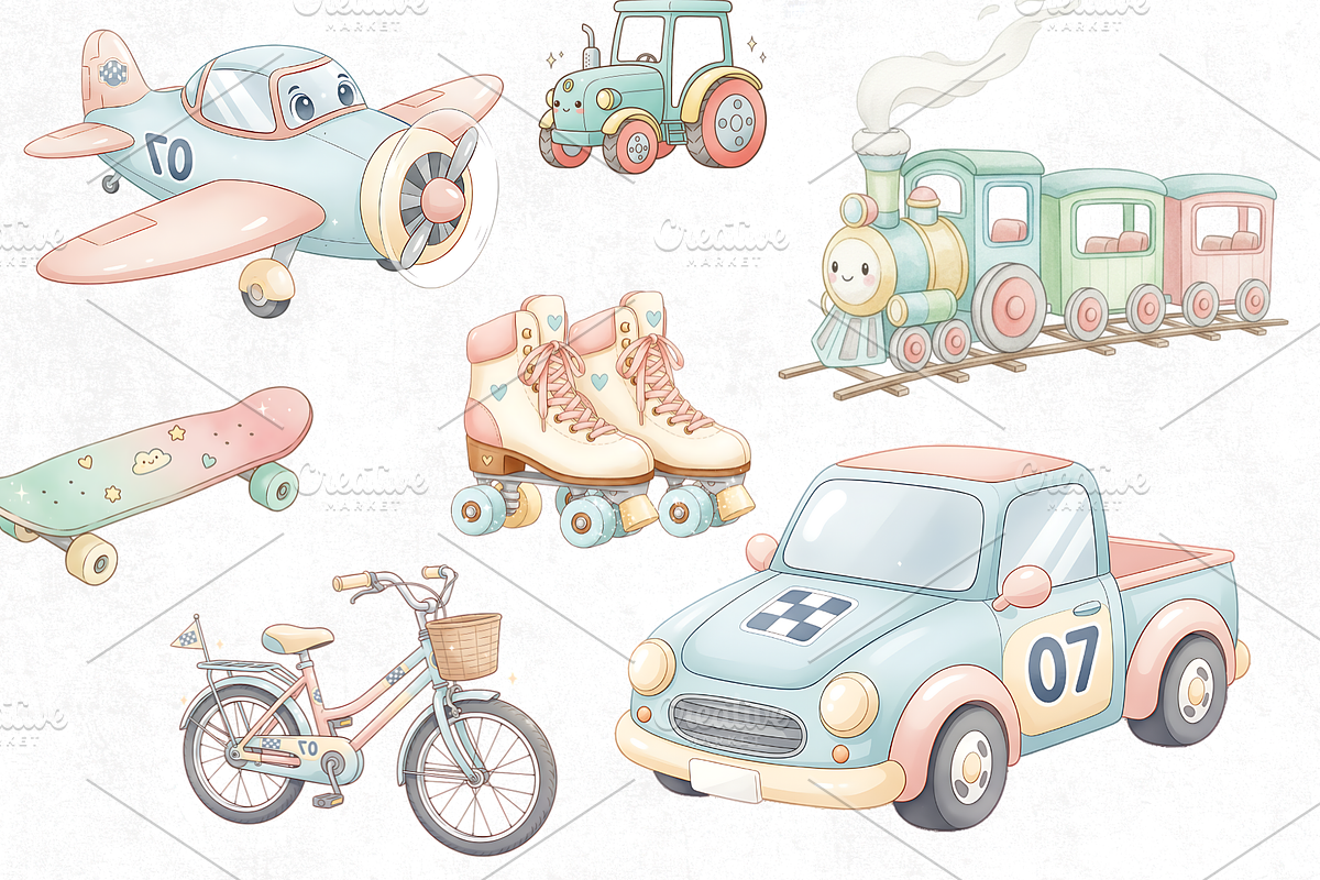 watercolor transportation clipart, a Photo by Elegant_Studio44 (Photo 3 of 3)