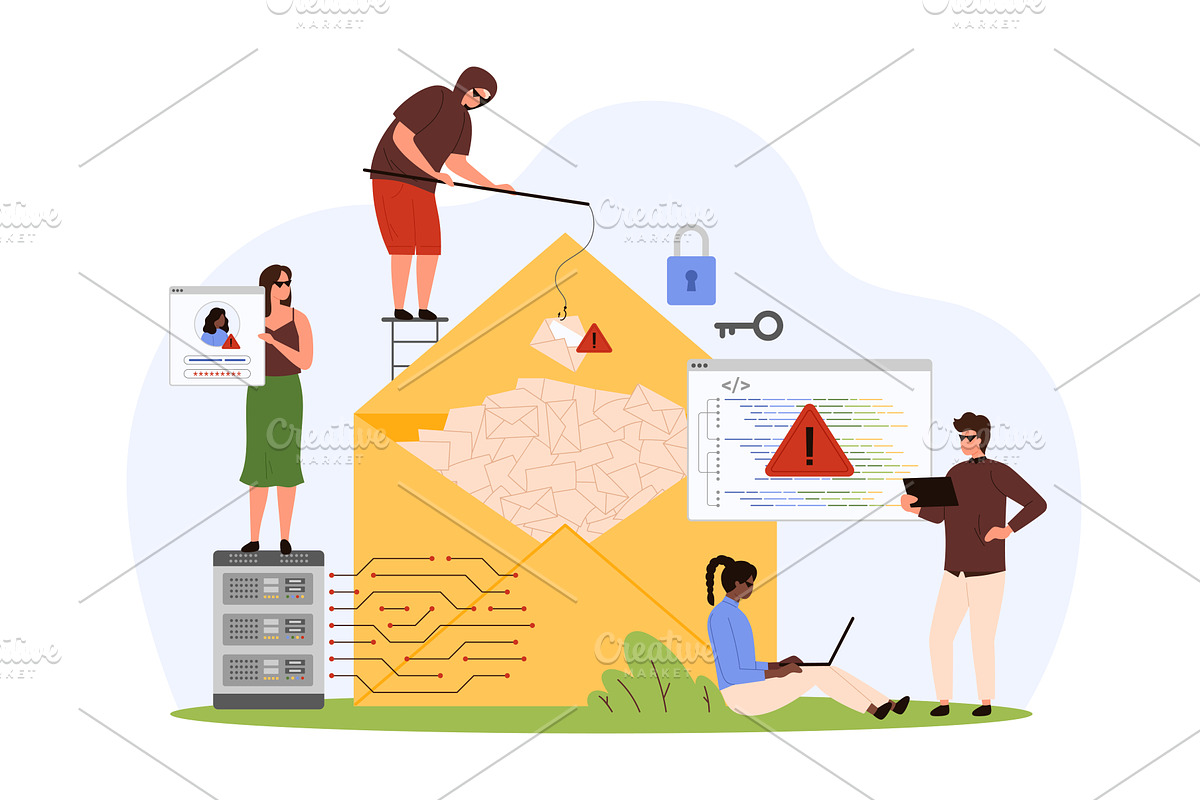 Cyber crime, hacker virus attack on, a Technology Illustration by Flashvector