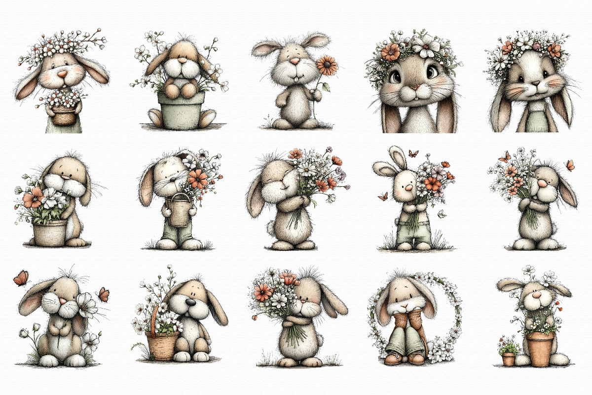 Whimsical Spring Bunny with Flowers, an Illustration by Libby Wishes (Photo 5 of 5)