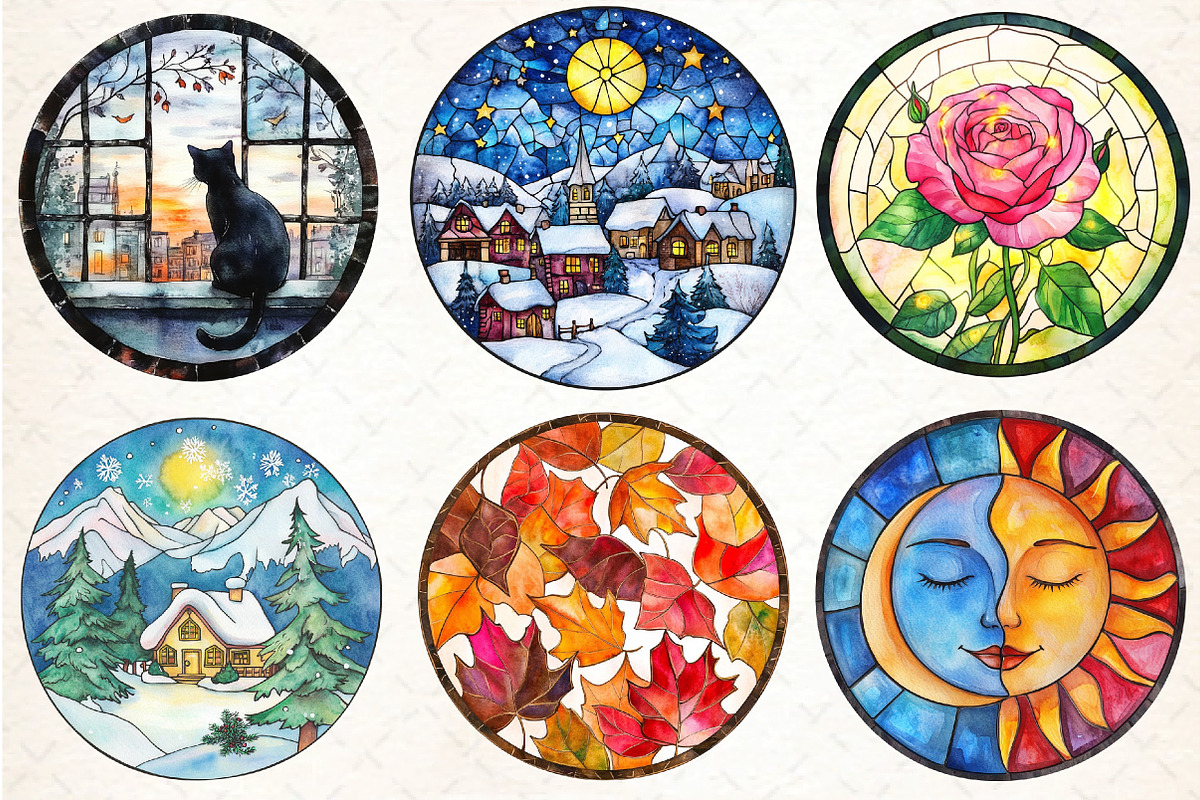 Stained Glass Sublimation Clipart, an Illustration by DreamCafeArt (Photo 3 of 9)