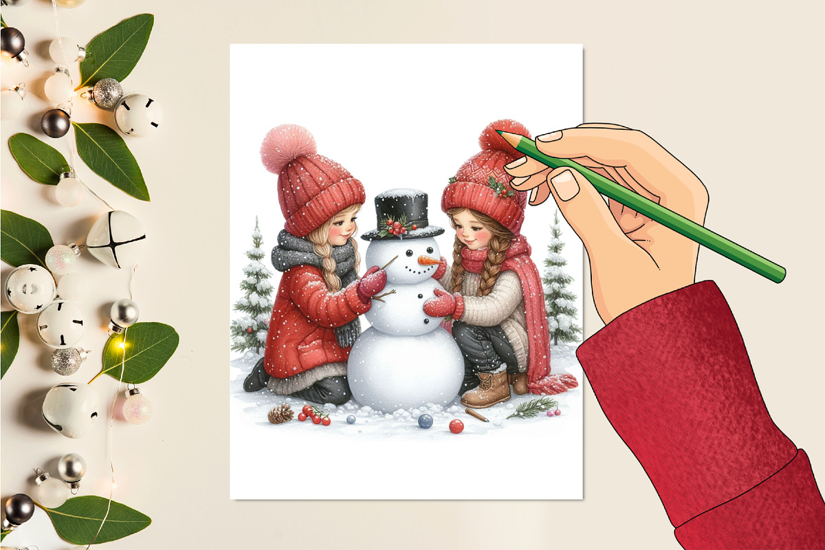 Christmas Girl With Snowman Sublimat, a Seasonal Illustration by Craft Nest (Photo 2 of 5)