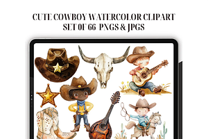 Watercolor Cute Cowboy Clipart