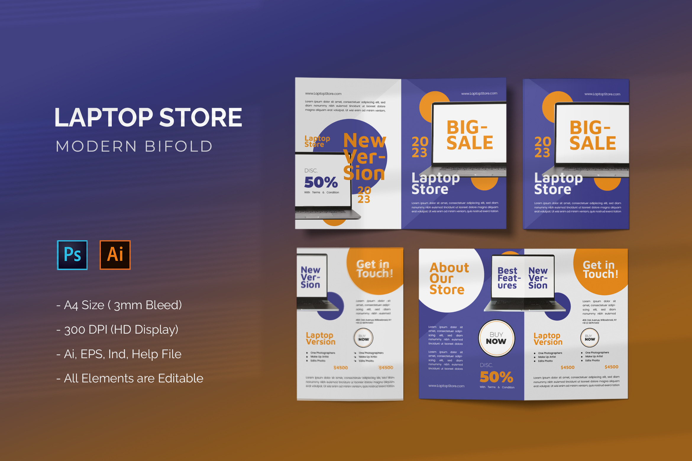 Laptop Store - Bifold Brochure, a Brochure Template by StreaksideStd
