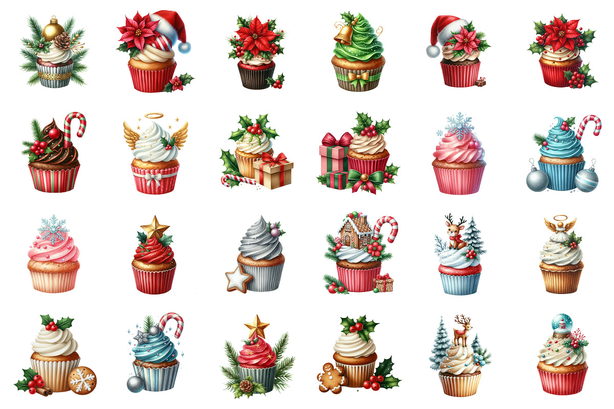 Christmas Cupcakes Clipart Bundle, an Illustration by SinaCreation (Photo 2 of 7)
