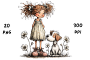 Whimsical Floral Girl and Puppy, an Animal Illustration by GiraffeCreative (Thumbnail 2 of 20)