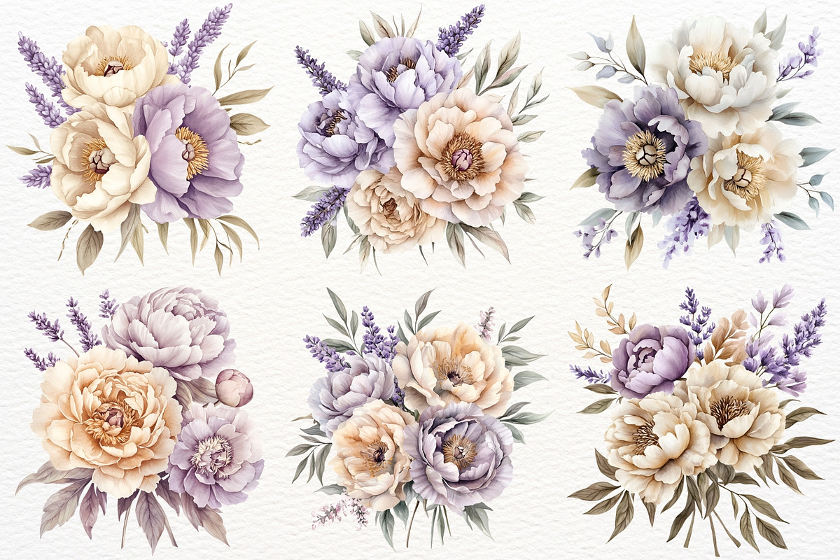 Peony Bouquet Floral Arrangement PNG, a Decorative Illustration by SugarCloudStudioArt (Photo 2 of 8)