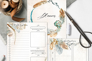 Planner With Feathers, Boho Style