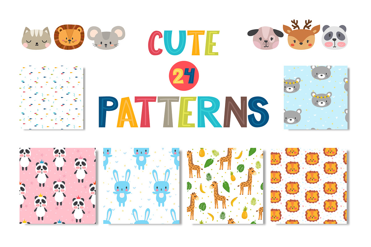 Seamless patterns with cute animals, an Animal Illustration by Helen Sko (Photo 1 of 4)