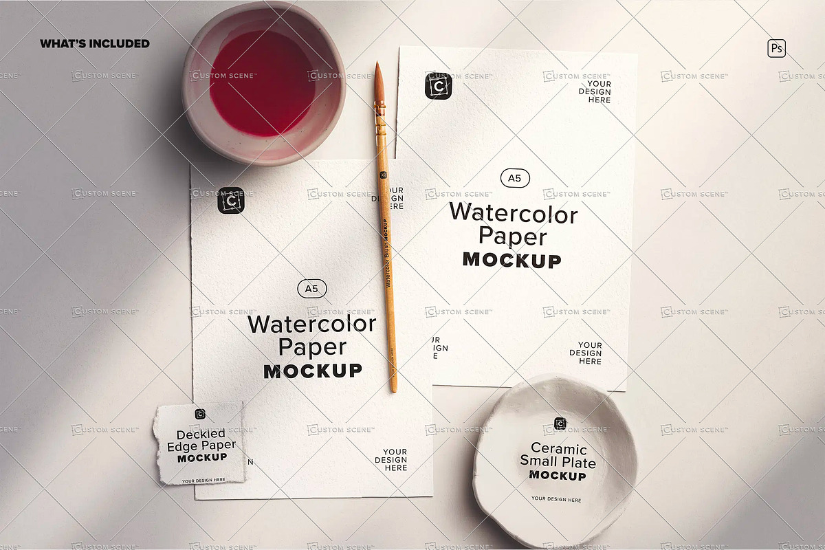 Two A5 Watercolor Paper Mockup, a Product Mockup by Custom Scene (Photo 10 of 10)