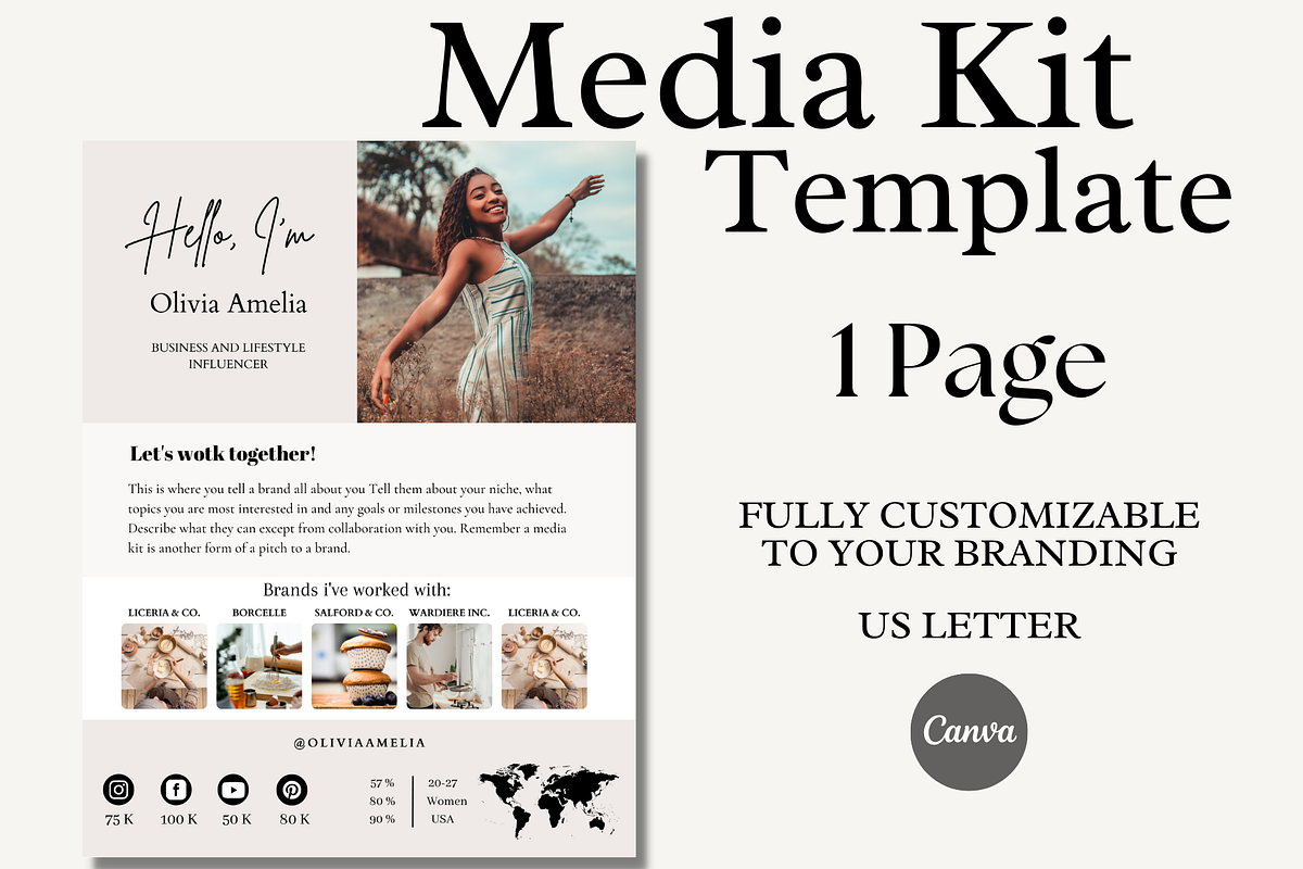 1 Page Media Kit Canva Template, a Social Media Template by Daily Creative (Photo 1 of 5)
