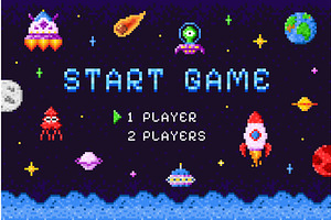 Arcade game start screen. Pixel, a Technology Illustration by Stock-Smart-Start