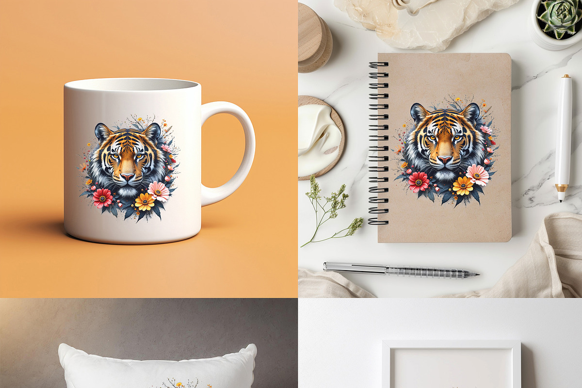 Tiger's head and colorful flowers., an Animal Illustration by yod67 (Photo 5 of 9)