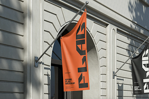 Corner Pole Building Flag Mockup