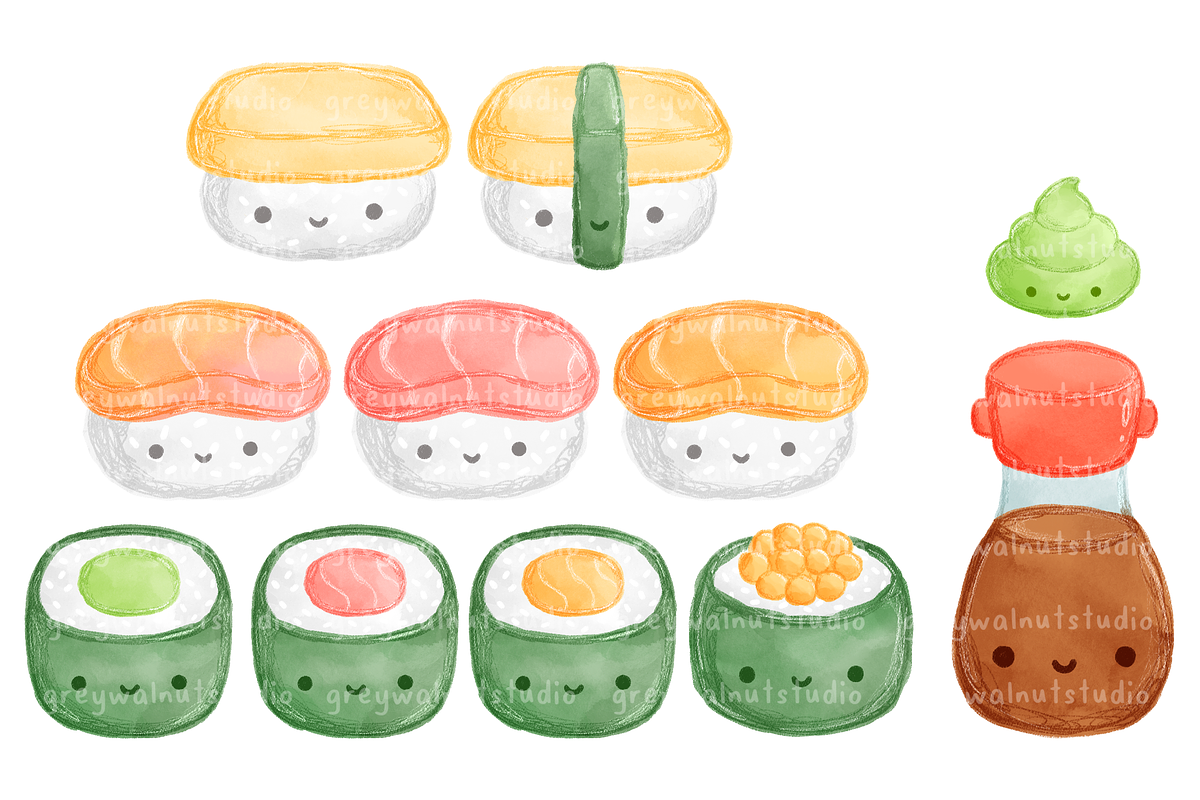 Sketchy Sushi Clipart, a Food Illustration by greywalnutstudio (Photo 3 of 4)