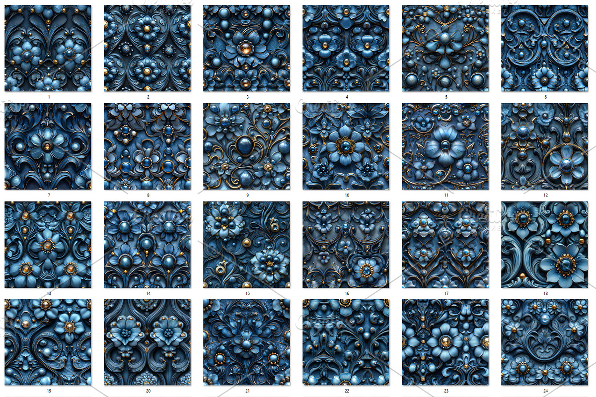 Whimsical indigo seamless patterns, a Pattern Graphic by Bubert Art (Photo 2 of 5)