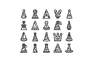 Party hats collection line art icons, an Object Illustration by pikepicture
