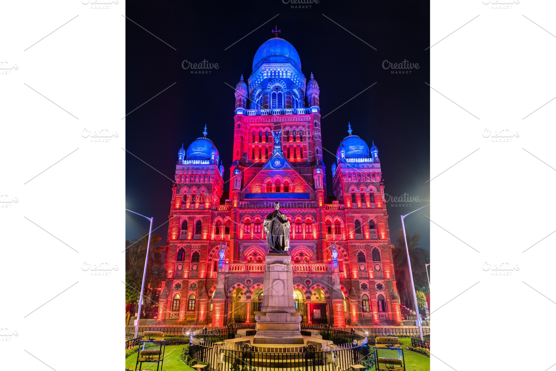 Municipal corporation building with statue of phiroz shah mehta built in 1893, an Architecture Photo by Leonid Andronov