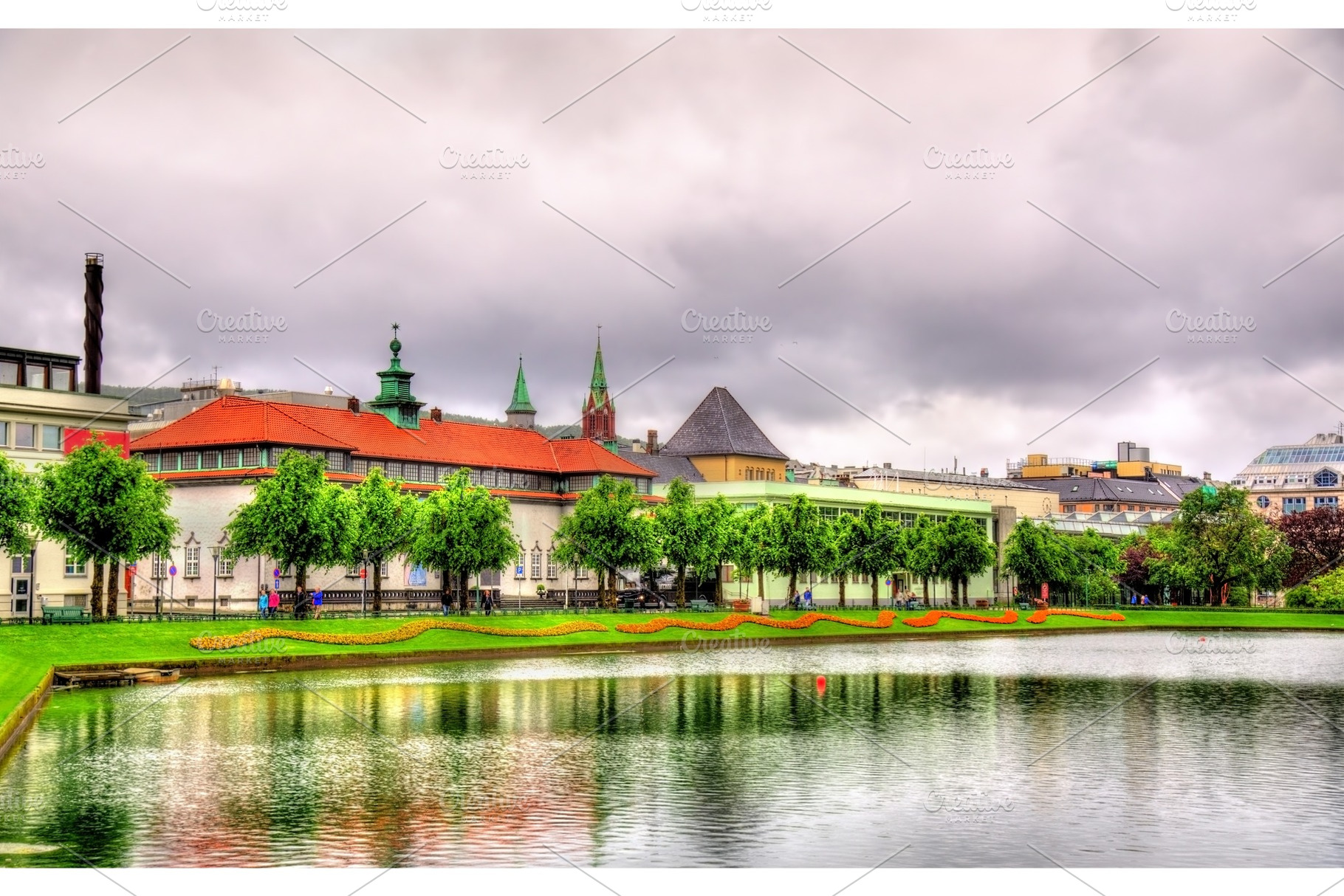 Lille lungegardsvannet lake in the city centre of bergen stock photo, an Architecture Photo by Leonid Andronov