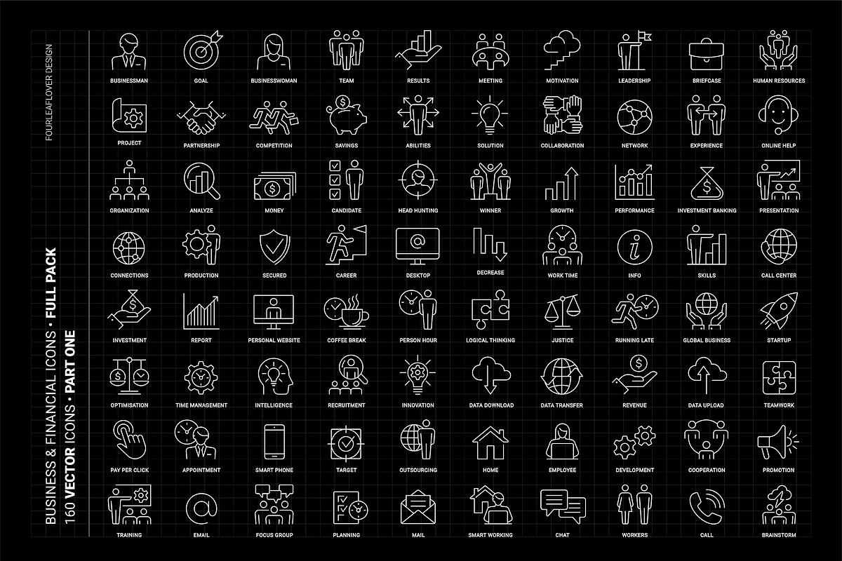 160 Business and Financial Icons Set, an Outline Icon by FourLeafLover (Photo 11 of 12)