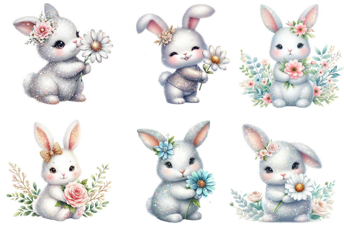 Watercolor Bunny Glitter Clipart, an Illustration by CraftArtStudio (Photo 2 of 5)