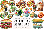 Watercolor Street Food Clipart, an Illustration by CreationArt (Thumbnail 1 of 5)