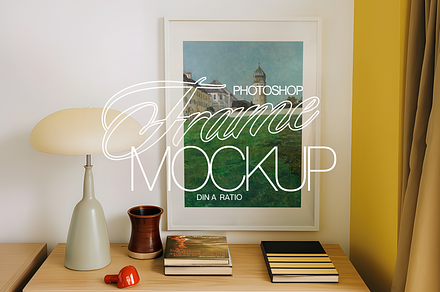 DIN A White Frame Retro Mockup PSD