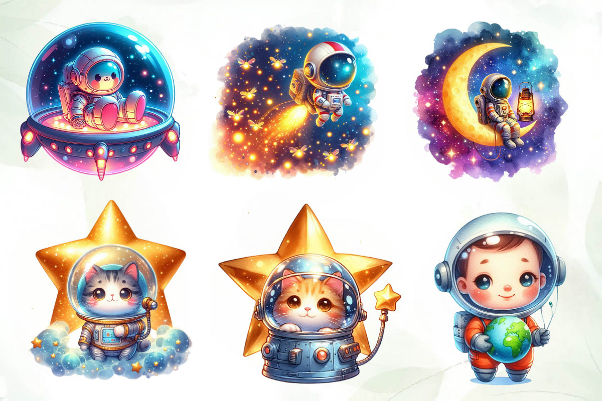 Watercolor Astronaut Space Clipart, an Illustration by CreationArt (Photo 2 of 5)