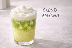 Cloud matcha drink on a textured sur, a Photo by Dvoevnore photos