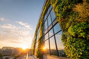 Modern building with vertical garden at sunset, a Nature Photo by AlyaAnd