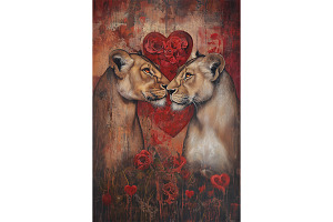 Romantic Lion Couple with Heart Art, an Animal Illustration by Art Paradise Studios