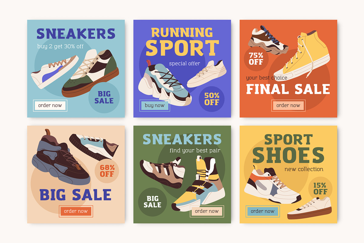 Fashion sneakers set + backgrounds, a Person Illustration by Good Studio (Photo 6 of 6)