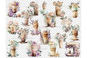 Watercolor Floral Coffee Clipart