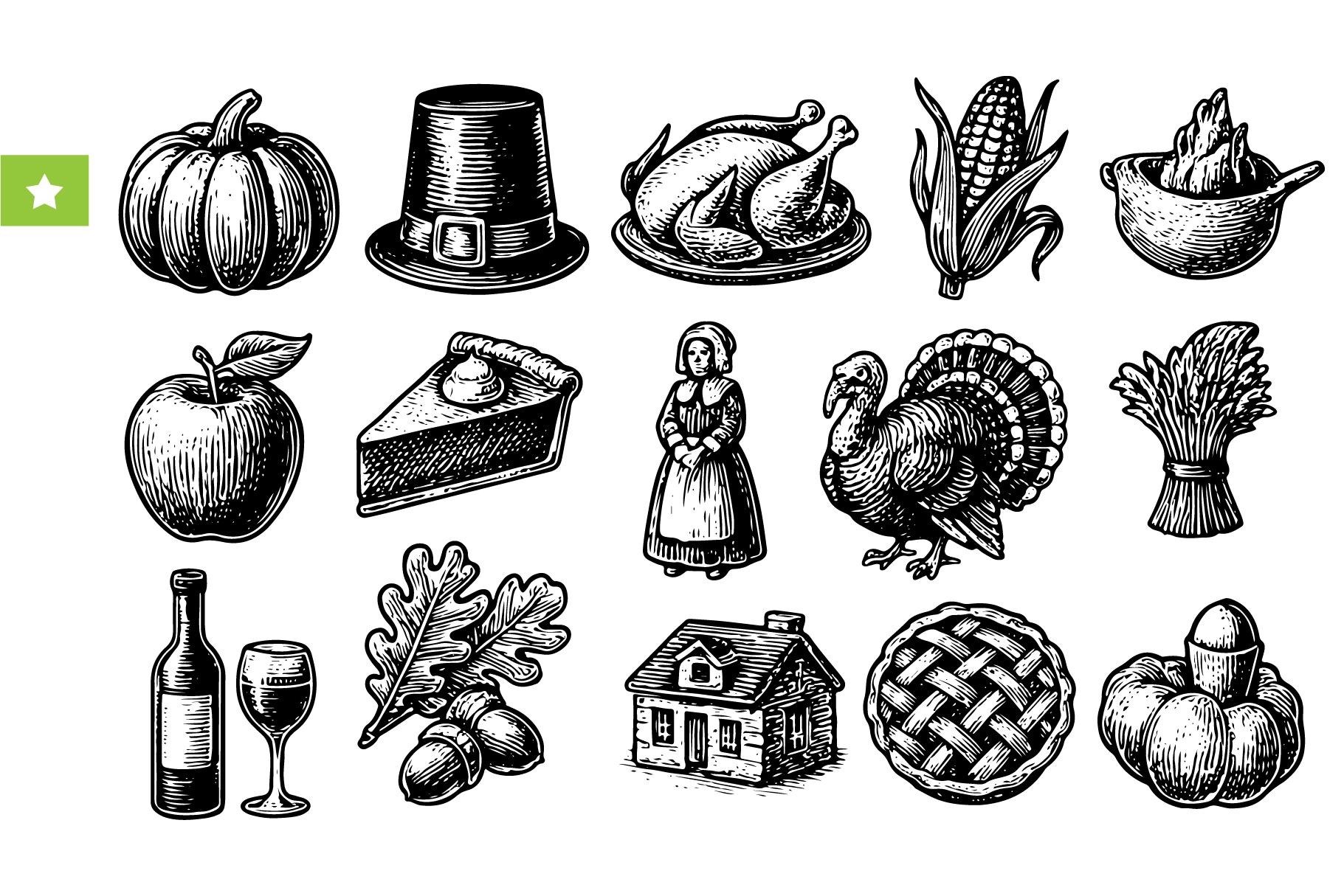 Vintage Thanksgiving Icons Set by Rt Studio  Creative Market