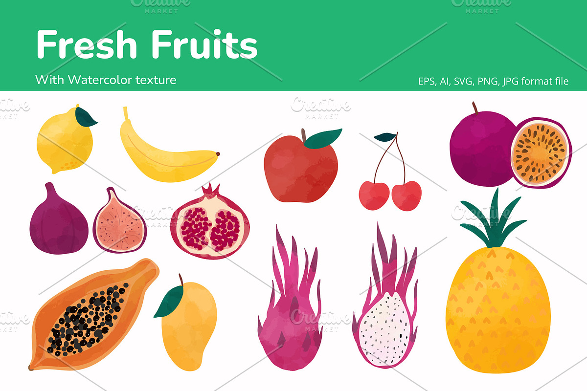 Fresh fruits vector set, a Graphic by Vectorwins Premium Shop (Photo 1 of 2)
