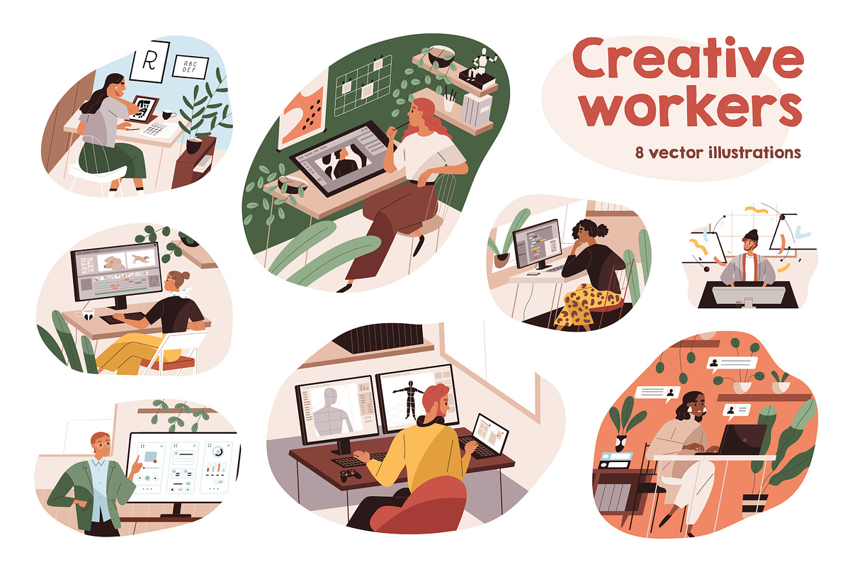 Creative workers at work set, a Technology Illustration by Good Studio (Photo 1 of 9)